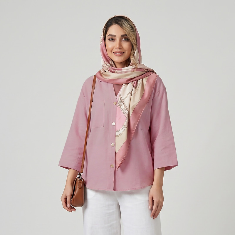 کراپ شومیز آستین سه ربع یقه برگردان زنانه هایکا مدل کادنزا