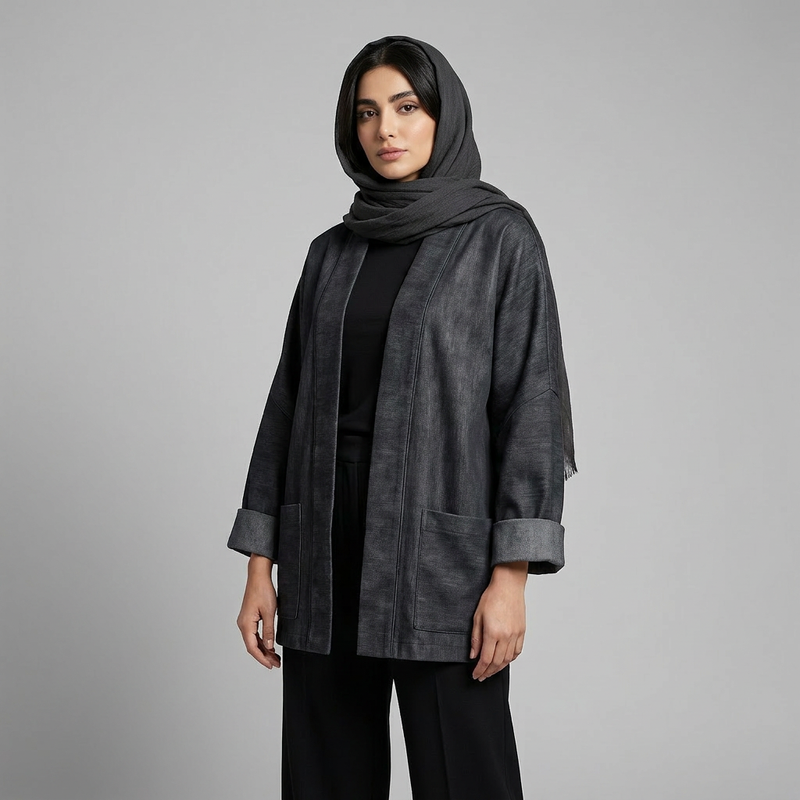 مانتو زنانه آستین کیمانو جلو باز مدل روشا