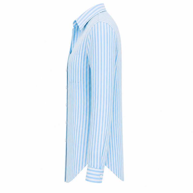 شومیز آستین بلند یقه برگردان زنانه مدل Chemise-Stripes/Blue-01