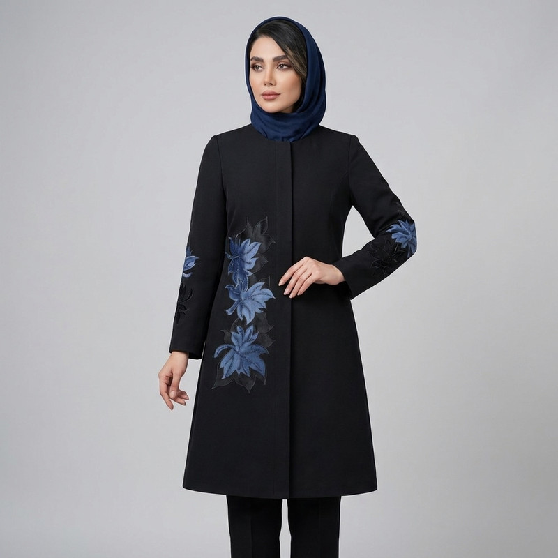 مانتو مجلسی روی زانو زنانه مدل برگ ها
