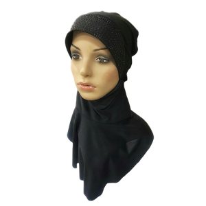 توربان مدل متصل با یقه حجاب طلق‌دار نگینی