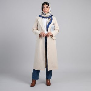 مانتو زنانه لینن طرح انتزاعی آستین بلند جلو باز یقه انگلیسی فلای مدل 7001455