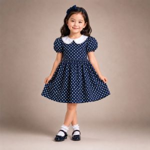 پیراهن دخترانه با یقه ب ب و آستین کوتاه مدل خالدار