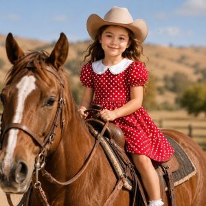 پیراهن دخترانه با یقه ب ب و آستین کوتاه مدل خالدار