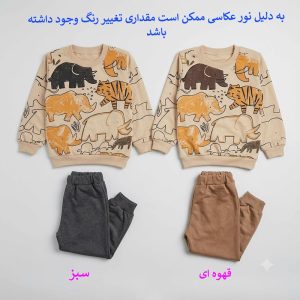 ست لباس راحتی پسرانه سویشرت و شلوار طرح حیوانات جنگل