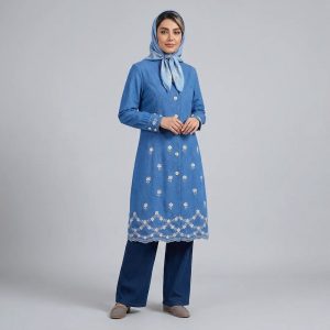 مانتو زنانه جین گل‌دار بلند مدل Roimes