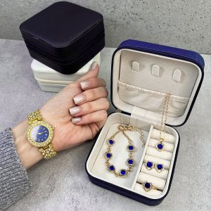 ست ساعت مچی عقربه‌ای کوارتز و ست زیورآلات زنانه مدل 439- Blu