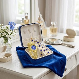 ست ساعت مچی عقربه‌ای کوارتز و ست زیورآلات زنانه مدل 439- Blu