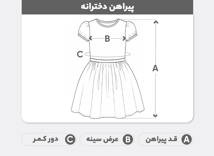 راهنمای سایز پیراهن دخترانه با یقه ب ب و آستین کوتاه مدل خالدار